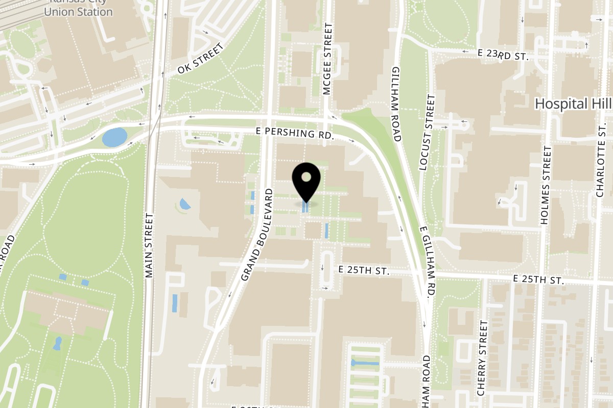 Map showing the location of Empanada Madness on 2450 Grand Boulevard in Kansas City